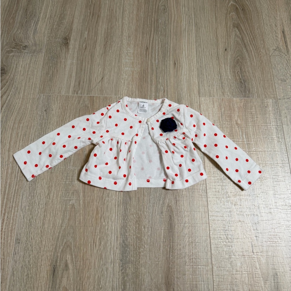 Baby Girls' White Polka Dot Cardigan with Red Dots